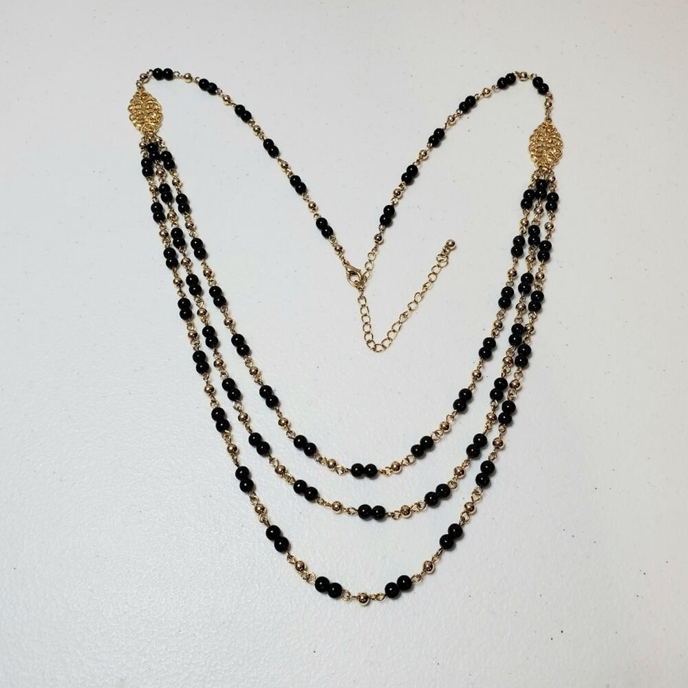 Costume Jewelry Gold-Tone Beaded Triple Loop Statement Necklace - Picture 2 of 7